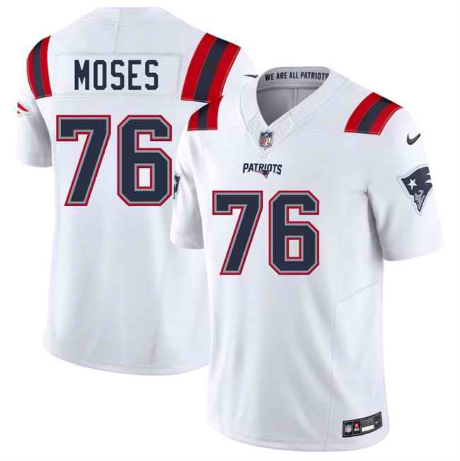 Men's New England Patriots #76 Morgan Moses White 2025 F.U.S.E. Vapor Limited Stitched Football Jersey